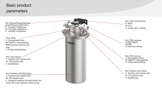 Paslanmaz çelik Anti-Tıkıntı Tasarımı ile Tüm Ev Ön Filtresi Renk Açıksızlığı ve 0.1 0.7MPa Su Basıncı