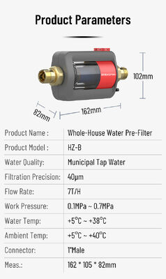 BriskSpring HZ-B-BS 40 Mikron SUS316L paslanmaz çelik ağı ve 7 T / H Yüksek Akış Kapasitesi ile Tüm Ev Sediment Ön Filtresi