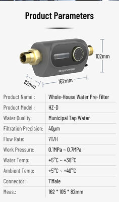 BriskSpring HZ-D 40 Mikron Tüm Ev Tortu Ön Filtresi, 7 T/H Akış ve 360 Derece Döner Montajlı